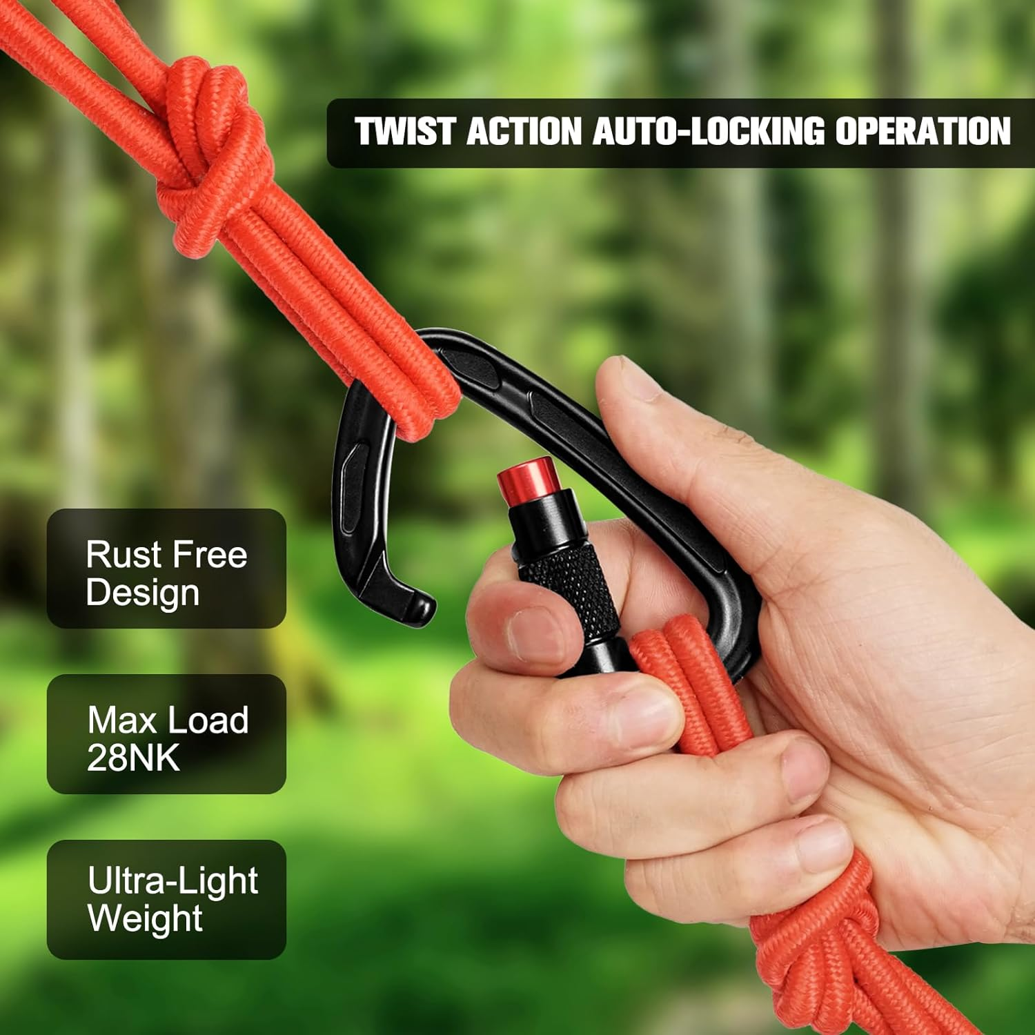 Auto Locking Carabiner Clips - 28KN (6172Lbs) Heavy Duty Caribeaners ，2PCS Large Carabiner Clip for Keychains，Hammock，Camping, Gym, Hiking, Outdoor ，Dog Leash image number 1