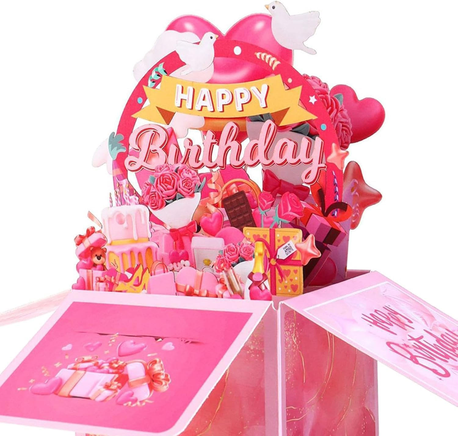 Uroboo 3D Pop up Happy Birthday Card Stunning 3D Birthday Greeting Boxed Card for Unforgettable Celebrations for Women Mom Wife Daughter Grandma Girlfriend, Pink - Pink image number 4
