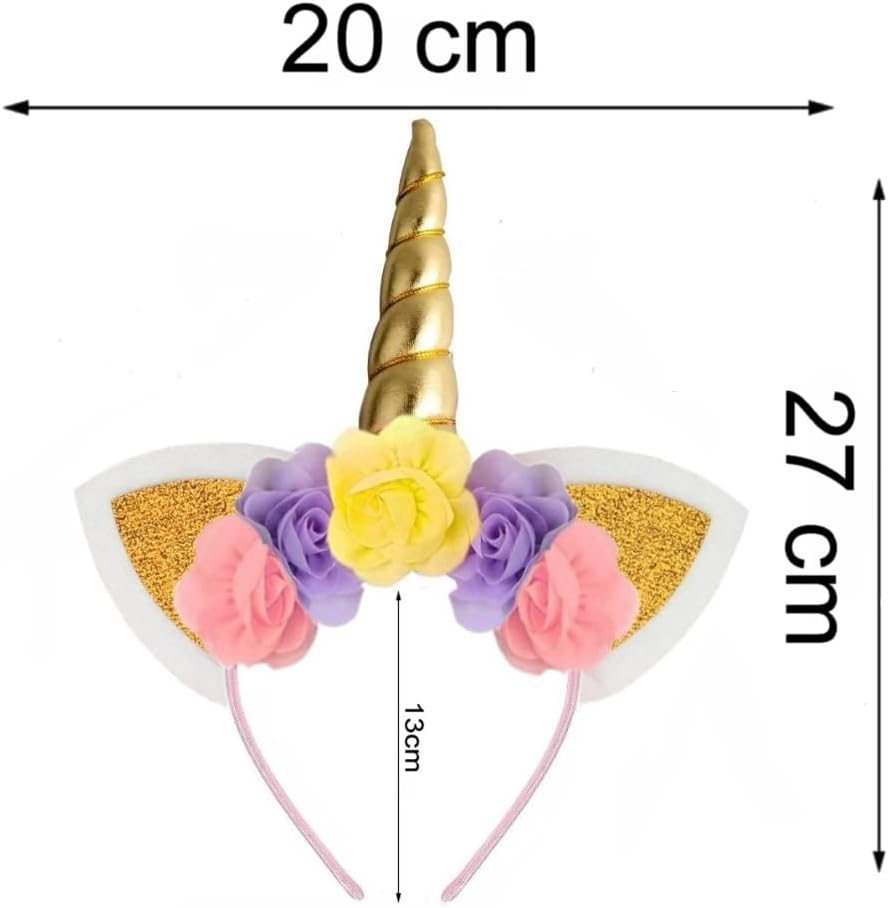 Hatstar Gold Unicorn Headband | Unicorn Headband | Ears Headband with Flowers | Accessories for Birthday, JGA, Carnival and Fancy Dress image number 3