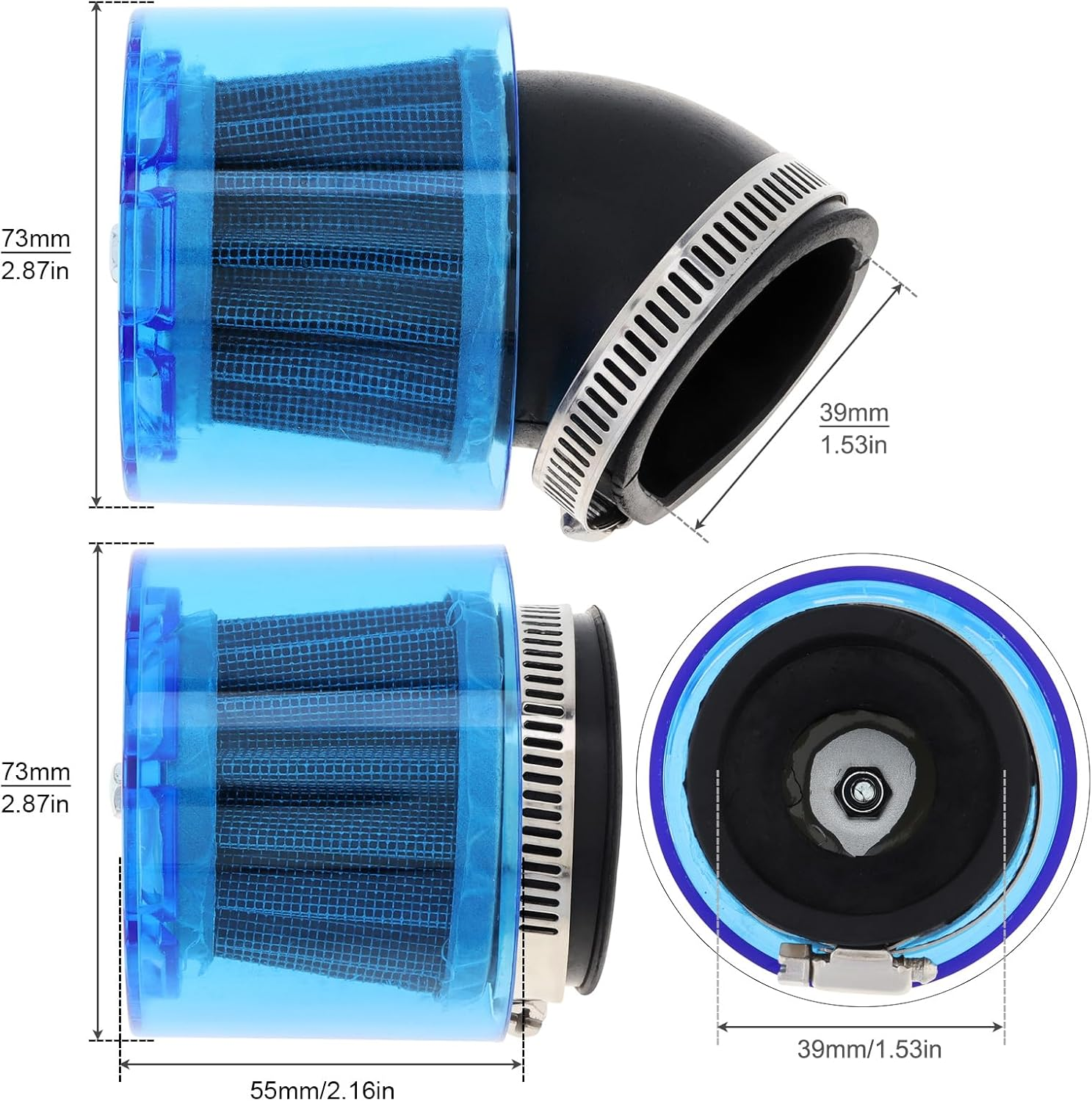 Windance Universal 48Mm/1.89" High Performance Air Filter,Intake Filter Cleaner for Motorcycle ATV Dirt Bike Pit Bike with Transparent Dust Cover (Straight) image number 6