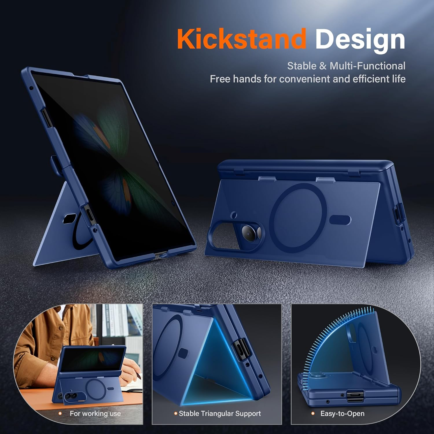 MOBOSI for Z Fold 7 Case with Privacy Screen Protector, [Compatible with Magsafe], [Built-In Kickstand & Full Body Hinge Protection] Magnetic Slim Phone Case for Samsung Galaxy Z Fold7, Blue - Blue image number 2