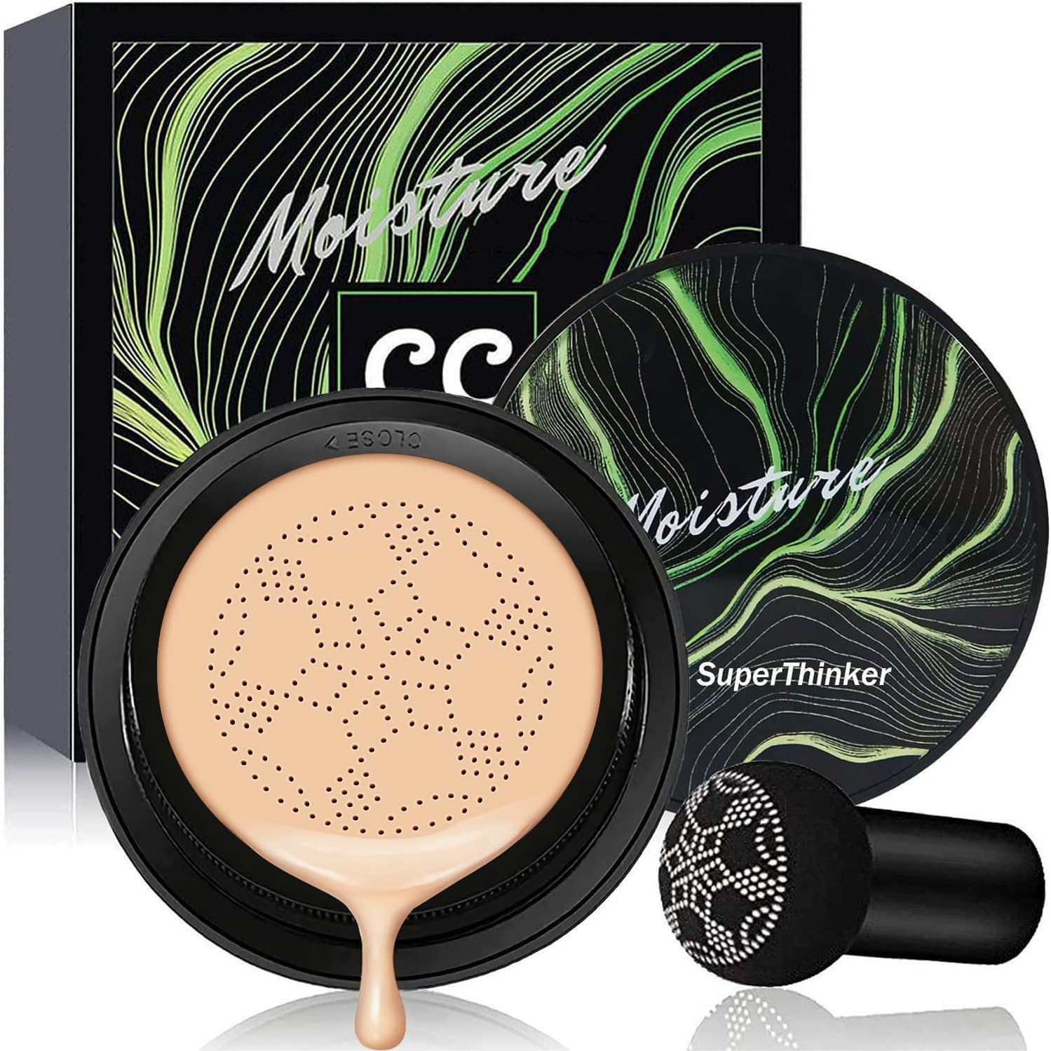 Air Cushion CC Cream Mushroom Head Foundation, Moisturizing BB Cream Makeup Long Lasting Matte Concealer (2 PCS Natural)