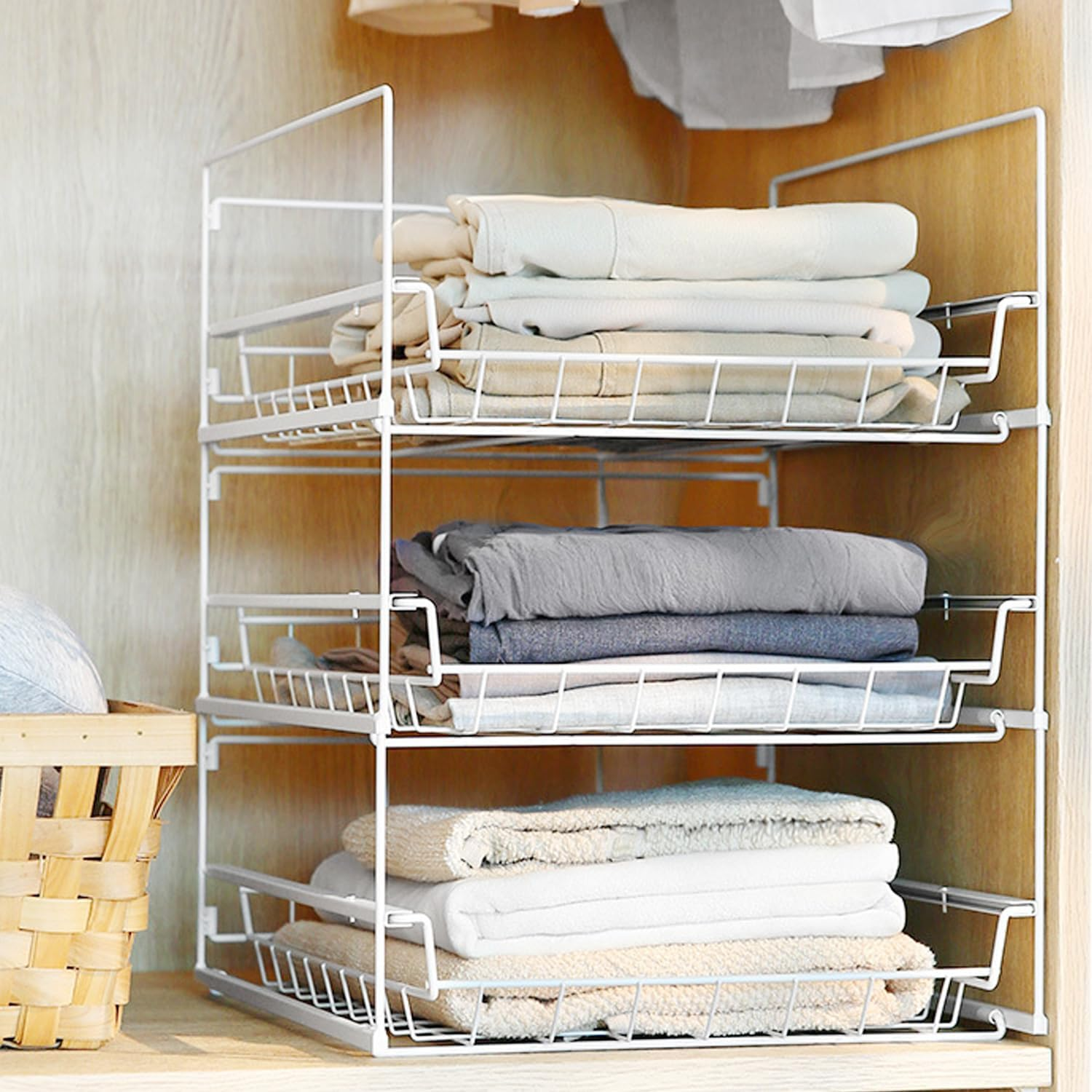 Wardrobe Organiser, Wardrobe Storage, Stackable Storage Drawers, with Push and Pull Drawer, for Cupboard Kitchen Bathroom Bedroom Office (3 Pack, 40X35X16Cm) image number 3