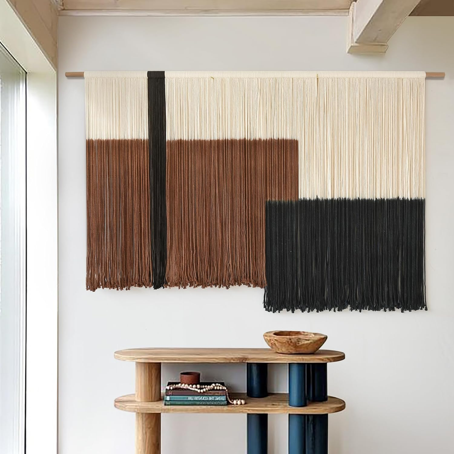 Macrame Wall Hanging Large Dip Dye Tapestry Fiber Wall Art Boho Bedroom D&eacute;cor 57''W*35''L - Coffee image number 3