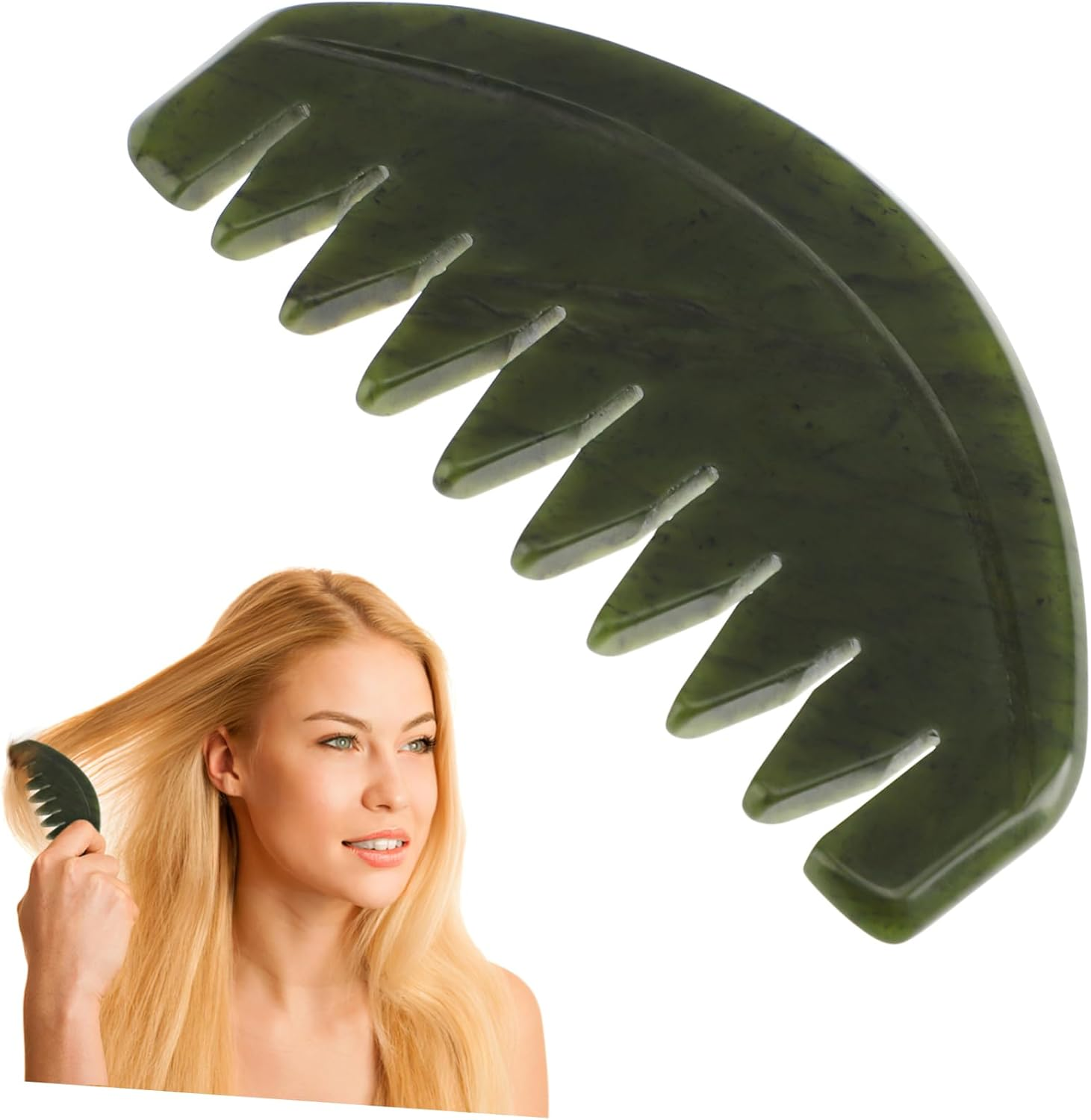 LOLIPPYY 1Pc Portable Jade Scraping Massage Comb Ergonomic Beauty Scraping Plate for Relaxation Durable Natural Jade for Body and Scalp Massage for Friends and Family image number 4