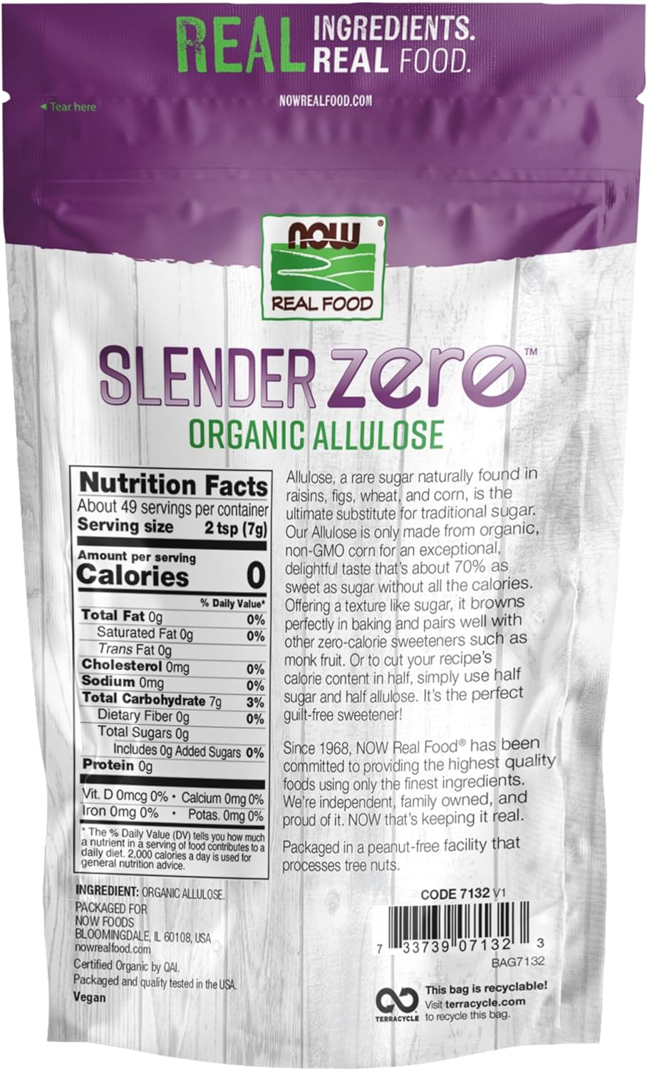 NOW Real Food, Slender Zero, Organic Allulose, Zero Calories, Sugar Substitute for Baking and Beverages, No Added Ingredients, Plant Based, 12 Oz (340 G) image number 2