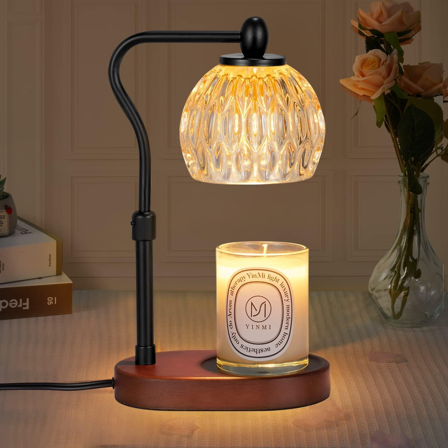 Candle Warmer Lamp with Timer & Dimmer - Height Adjustable for Scented Candles - Includes 2 50W Bulbs for Home Decor (Gold)