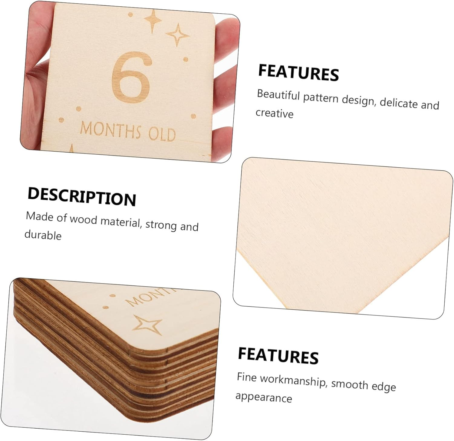 Kisangel 12Pcs Milestone Marker for Unisex Wooden Monthly Milestone Cards for Newborn Photography Safe and Odorless Wood Chips Shower Decorations Capture Precious Moments image number 1