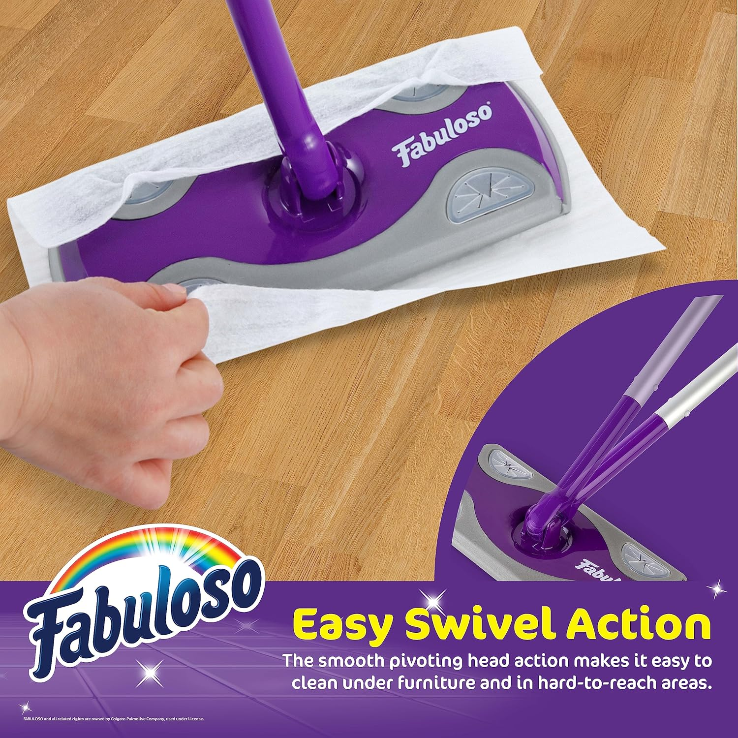 Fabuloso Dry and Wet Sweeper with Bonus 12 Dry Cleaning Pads| Clean Your Floors with Ease | 2-In-1 Sweeping and Light Mopping, Lightweight, Swivel Low-Profile Dust Mop,Purple