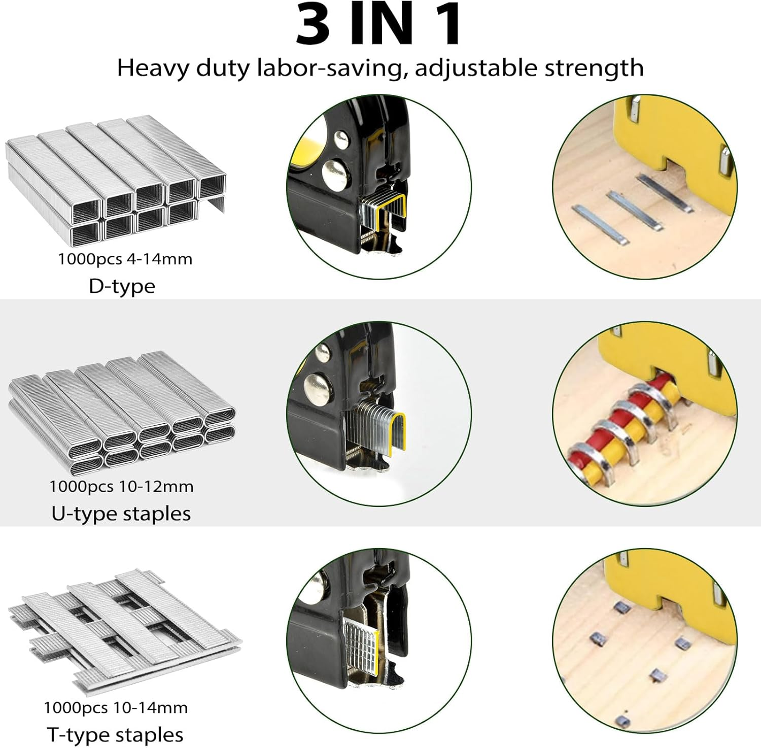 Staple Gun,3 in 1 Heavy Duty with Staple Remover and 3000 Staples,Stapler Gun Heavy Duty, Upholstery Staple Gun for Furniture, Wood, Carpet, Carpentry, DIY, Fixing Material, Windows image number 2