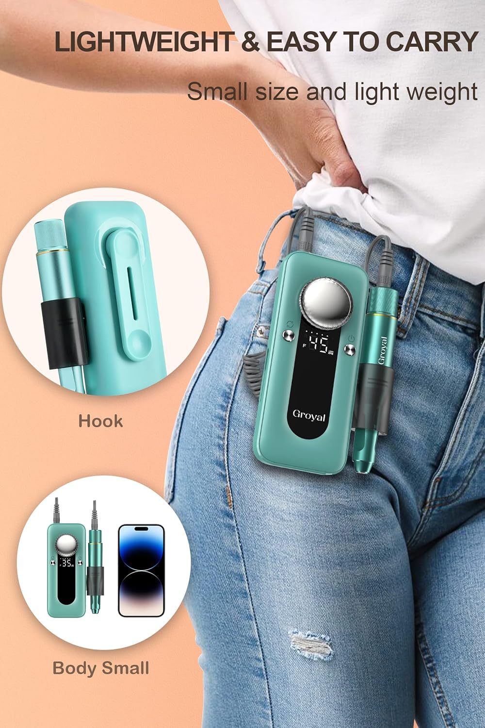 Electric Nail Drill Professional, 45000RPM Cordless Electric Nail File for Acrylic Gel Nails, Professional Nail Drill Manicure Pedicure Polishing Shape Tools for Home Salon image number 5