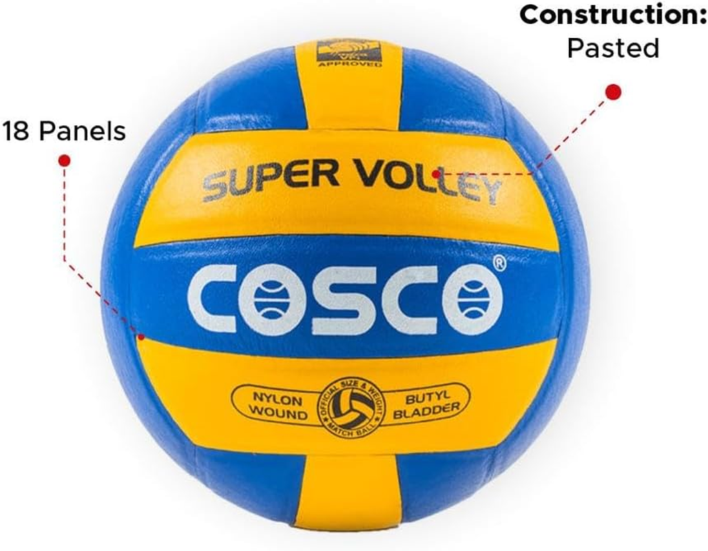 Cosco Approved by VFI Super Volley Volleyball | Color: Blue & Yellow | Size: 4 | Material: Leather | Numbers of Panel: 18 | Winding: Nylon | Weight: 260~280Grams | Recommended for Professional image number 2