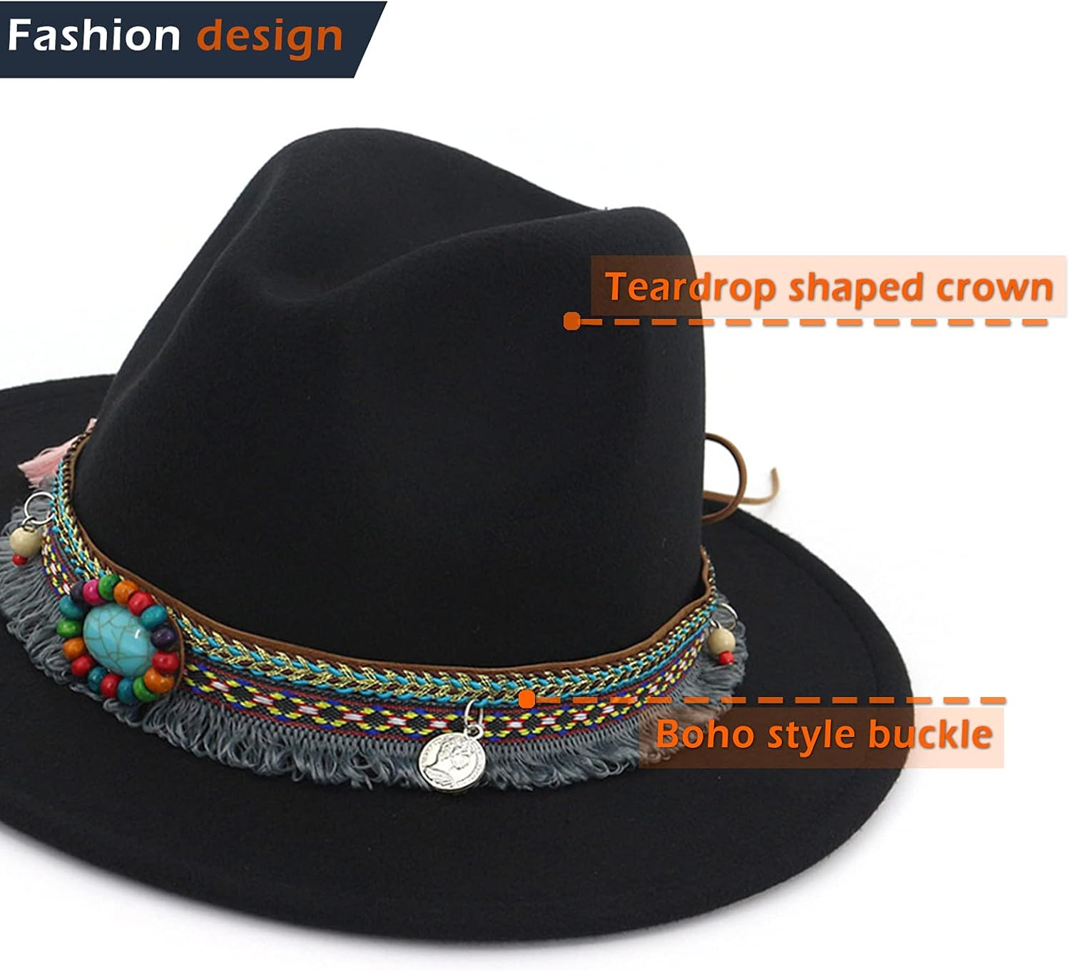 Gossifan Fedora Hats for Men Wide Brim Panama Hat with Classic Belt image number 4