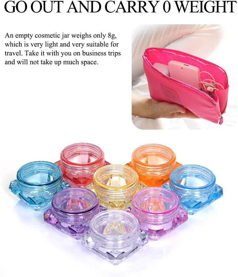 80Pcs 3Gram/5Gram Sample Empty Cosmetic Containers, Small Plastic Diamond Shape Pot Jars with 8 Mini Spatula for Eye Shadow Nails Lip Balm Cream Lotion (8 Color) image number 2