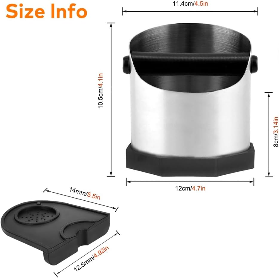 Coffee Knock Box and Tamper Mat Set Coffee Grounds Knock Box and Anti-Slip Silicone Tamp Mat Coffee Bin Accessories for Home Coffee Bar (Stainless Knock Box + Tamper Mat) - Stainless Steel image number 5