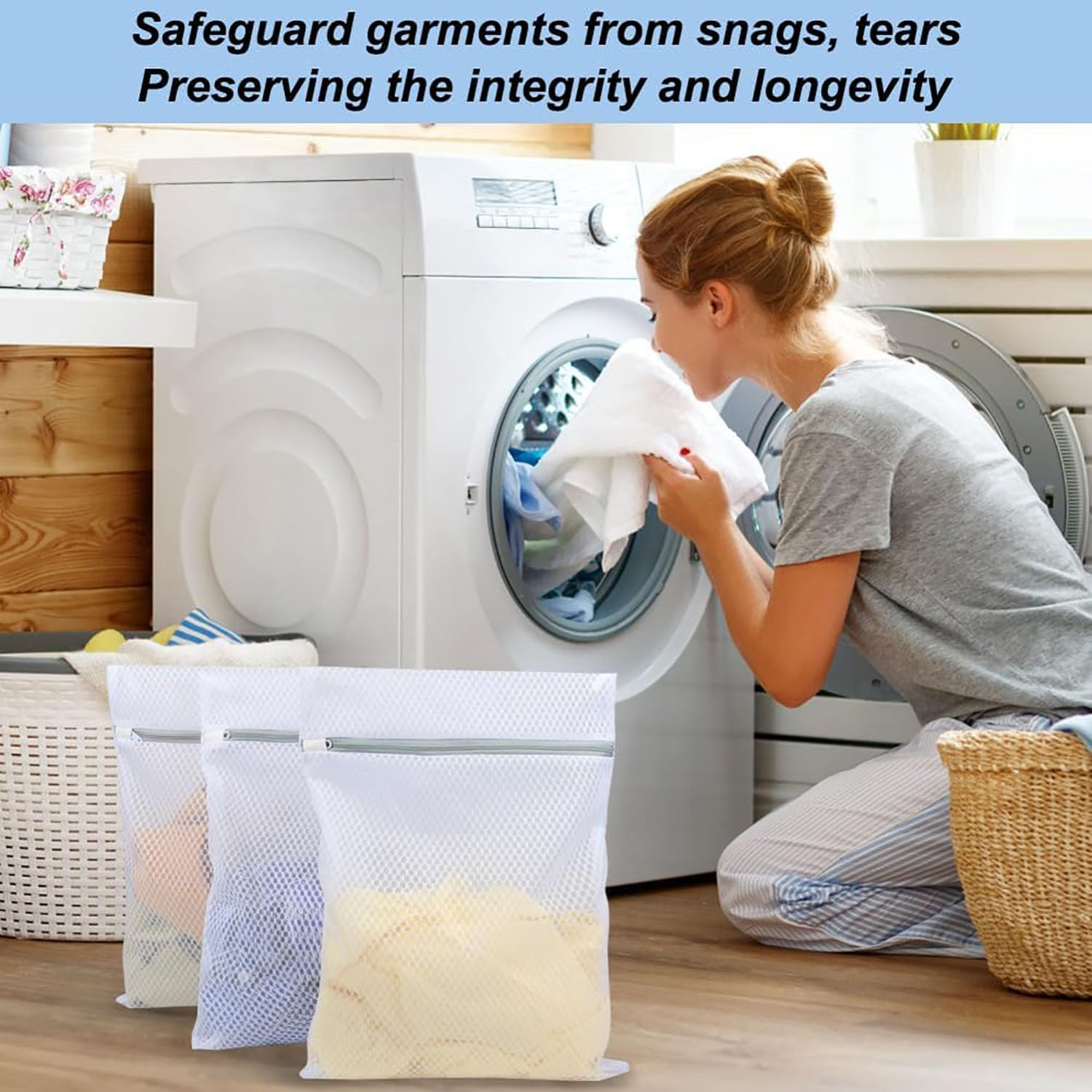 3Pcs Mesh Laundry Bags for Delicates, Durable and Gentle Lingerie Bags for Washing Delicates, Reusable Wash Bag Travel Organization Bag, 3 Sizes(1 Large, 1 Medium, 1 Small) image number 2