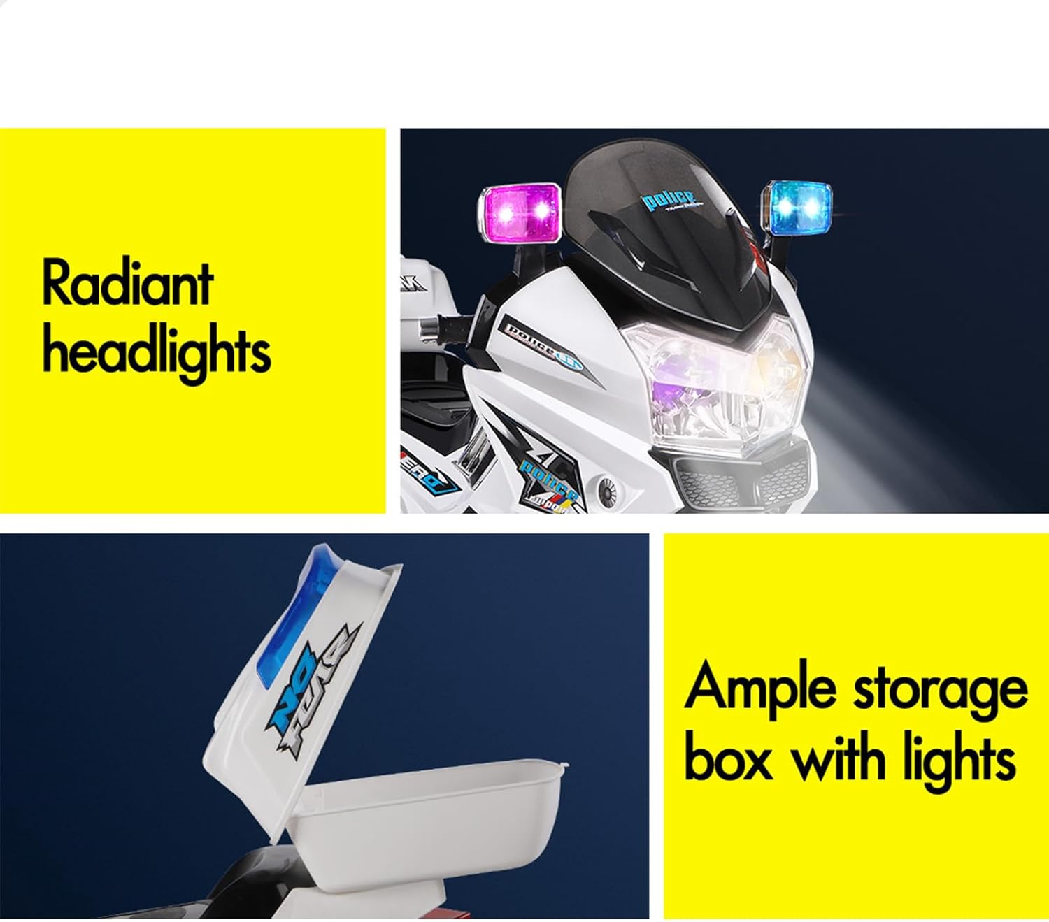 ALFORDSON Kids Ride on Car Motorbike 12V Eletric Dual Motor, Toy Tricycle with Music Player & Brilliant Lights, Ride-On Design Children Vehicle for Toddler, S1K Inspired, White image number 2