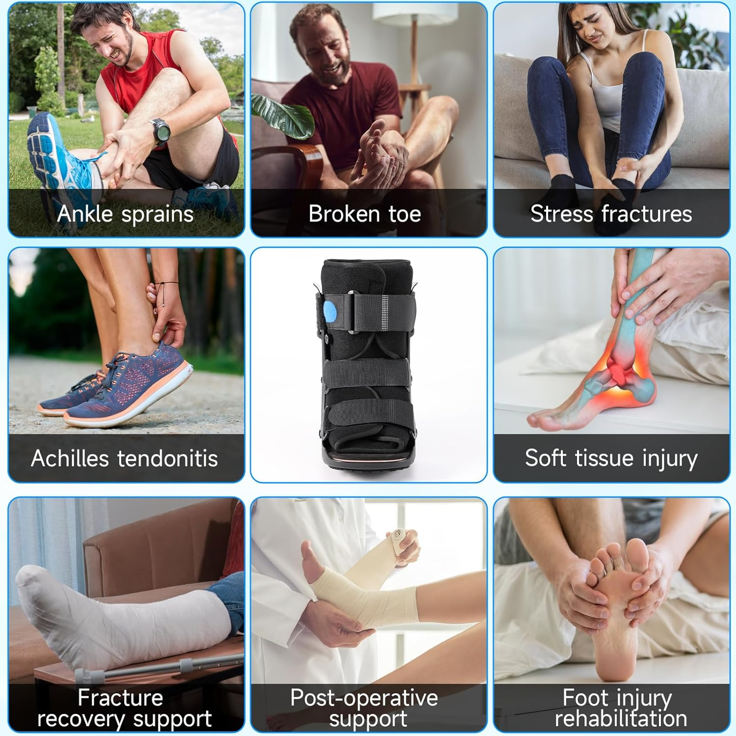 Inflatable Walking Boot - Air Cam Walker Fracture Boot - Short Walker Brace Ultralight Orthopaedic Boot for Sprained Ankle Stress Fracture Broken Foot Achilles Tendonitis Foot Pain Recovery (Medium) image number 6