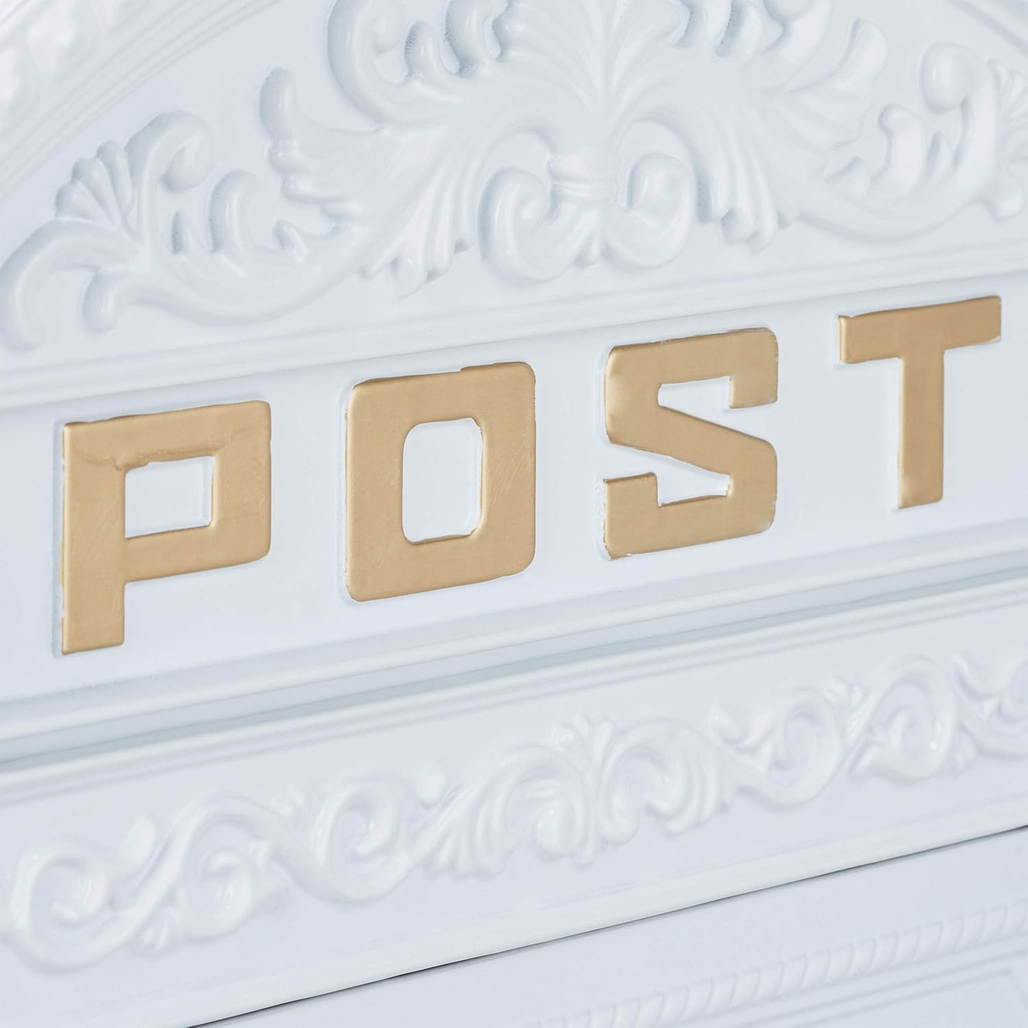 Relaxdays Antique Letterbox, 44.5 X 31 X 9.5 Cm, English-Style Wall-Mount Mailbox, Cast Aluminum, for DIN A4 Letters, with Roof, White image number 1