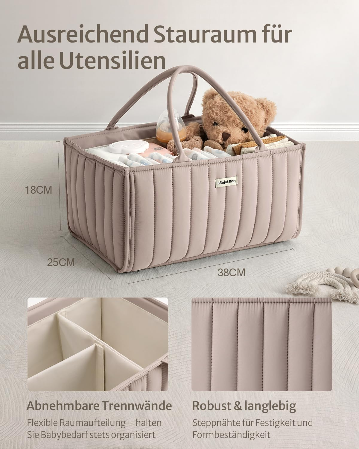 Blissful Diary Nappy Caddy Organiser, Baby Diaper Caddy for Nappy Station, Stylish Storage Basket for Newborn Essentials, Baby Shower Gifts for Girl or Boy, Sand image number 4