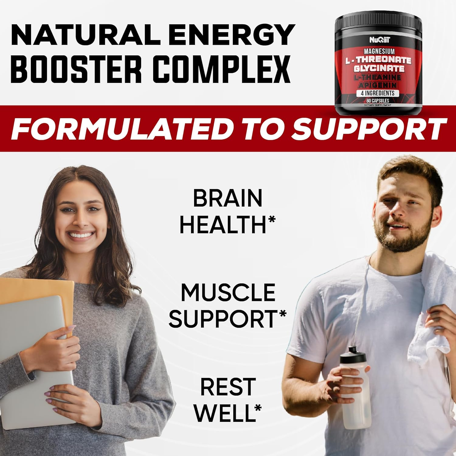 60 Capsules - Magnesium L-Threonate Capsules 500Mg Magnesium Glycinate 500Mg L-Theanine 200Mg & Apigenin 50Mg image number 1