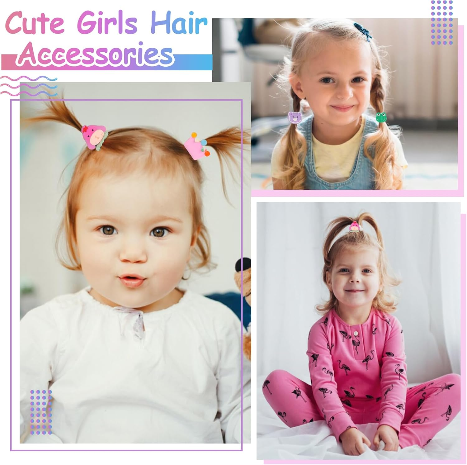 Pack of 100 Colourful Hair Bobbles Girls Elastic Baby Hair Bobbles Cartoon Hair Bands Girls Kids Hair Bobbles Small with Bows, Animal, Flower and Fruit Patterns image number 5