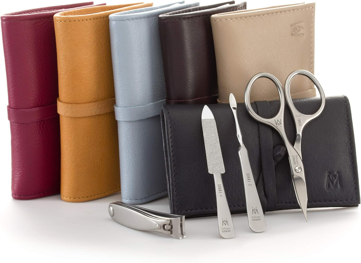 GERMANIKURE 4Pc Manicure Set in Black Leather Case - Made in Solingen Germany, FINOX Stainless Steel Tools &ndash; Professional Quality Compact Nail Grooming Kit - Magenta Leather image number 5