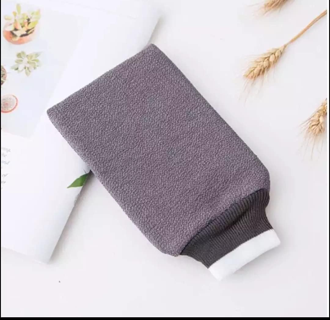 WBC WORLDBEAUTYCARE Moroccan Hammam Exfoliating Kessa Bath Body Scrub anti Tan Dead Skin Remover Magic Peeling Glove Mitt (Double Layered) Grey Color image number 3