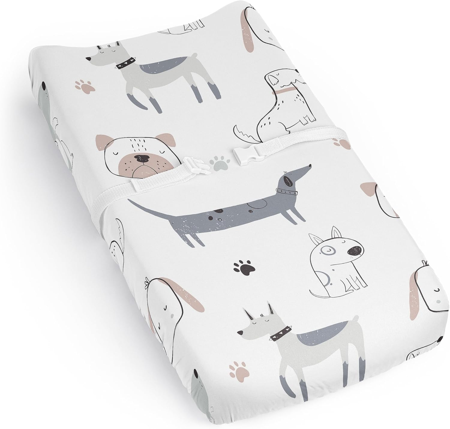Sweet Jojo Designs Dog Boy Girl Unisex/Gender Neutral Baby Changing Pad Cover Sheet Infant Newborn Diaper Table Change Mat Cover Grey Taupe Blue Modern Puppy Pet Watercolor Puppies Bulldog Paw Print image number 3