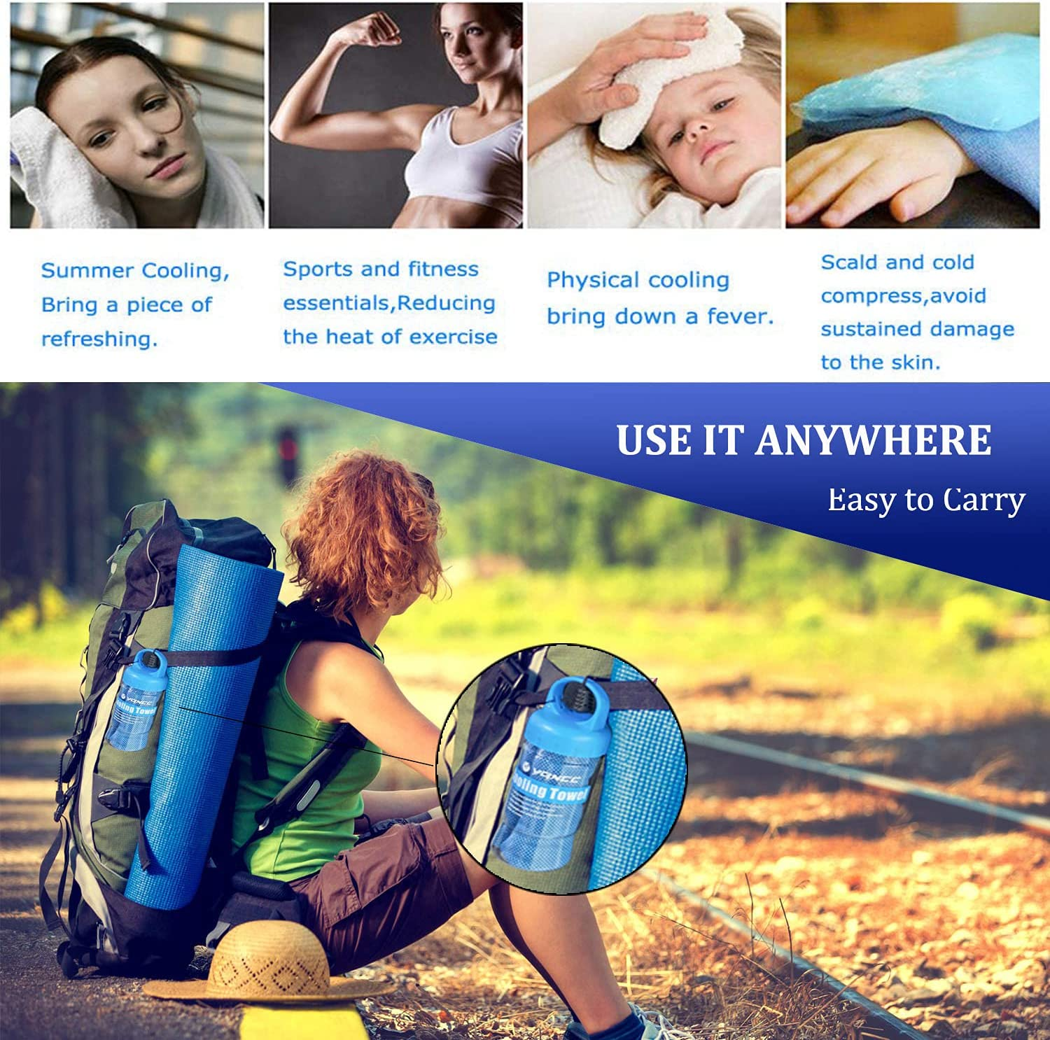 YQXCC Cooling Towel | 2 Pack 47"X12" | Ice Cool for Neck | Soft Breathable Microfiber Chilly | for Yoga, Golf, Gym, Camping, Running, Workout & More Activities - 2*Light Gray image number 6