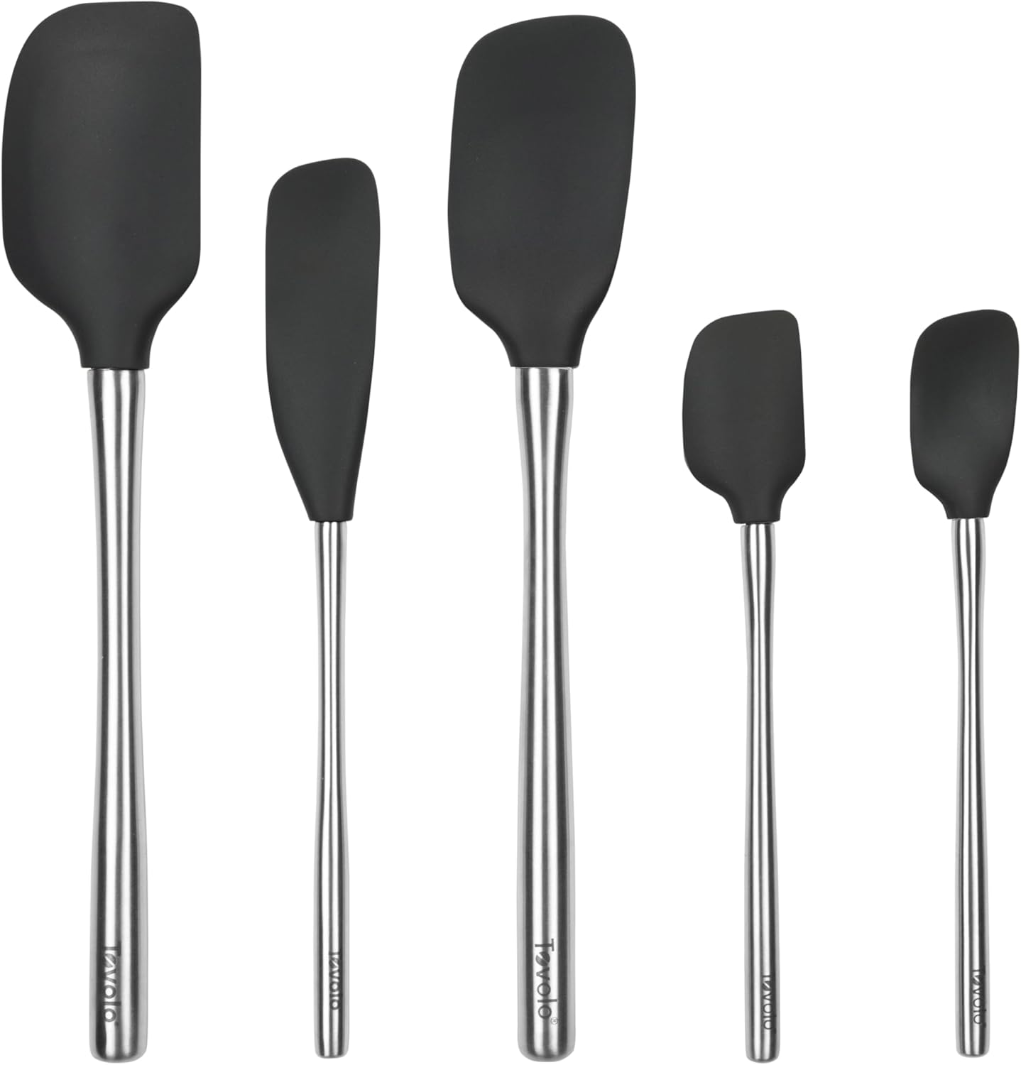 Tovolo 5-Piece Spatula Stainless Steel & Silicone Utensil Set (Black): Spatula, Spoonula, Jar Scraper, Mini Spatula, and Mini Spoonula image number 3