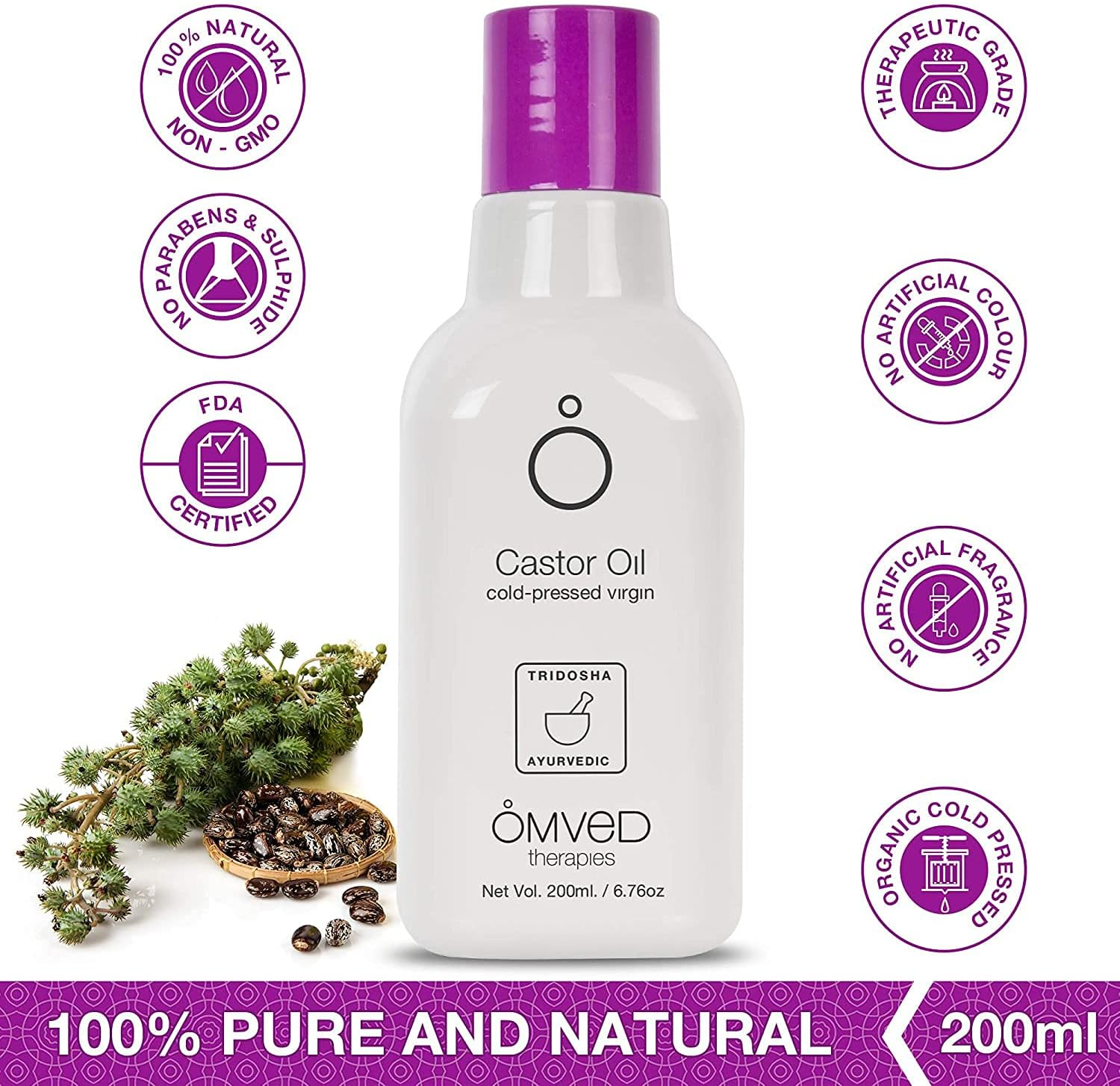 Omved Organic Castor Virgin Oil - Cold Pressed, 200 Ml image number 6