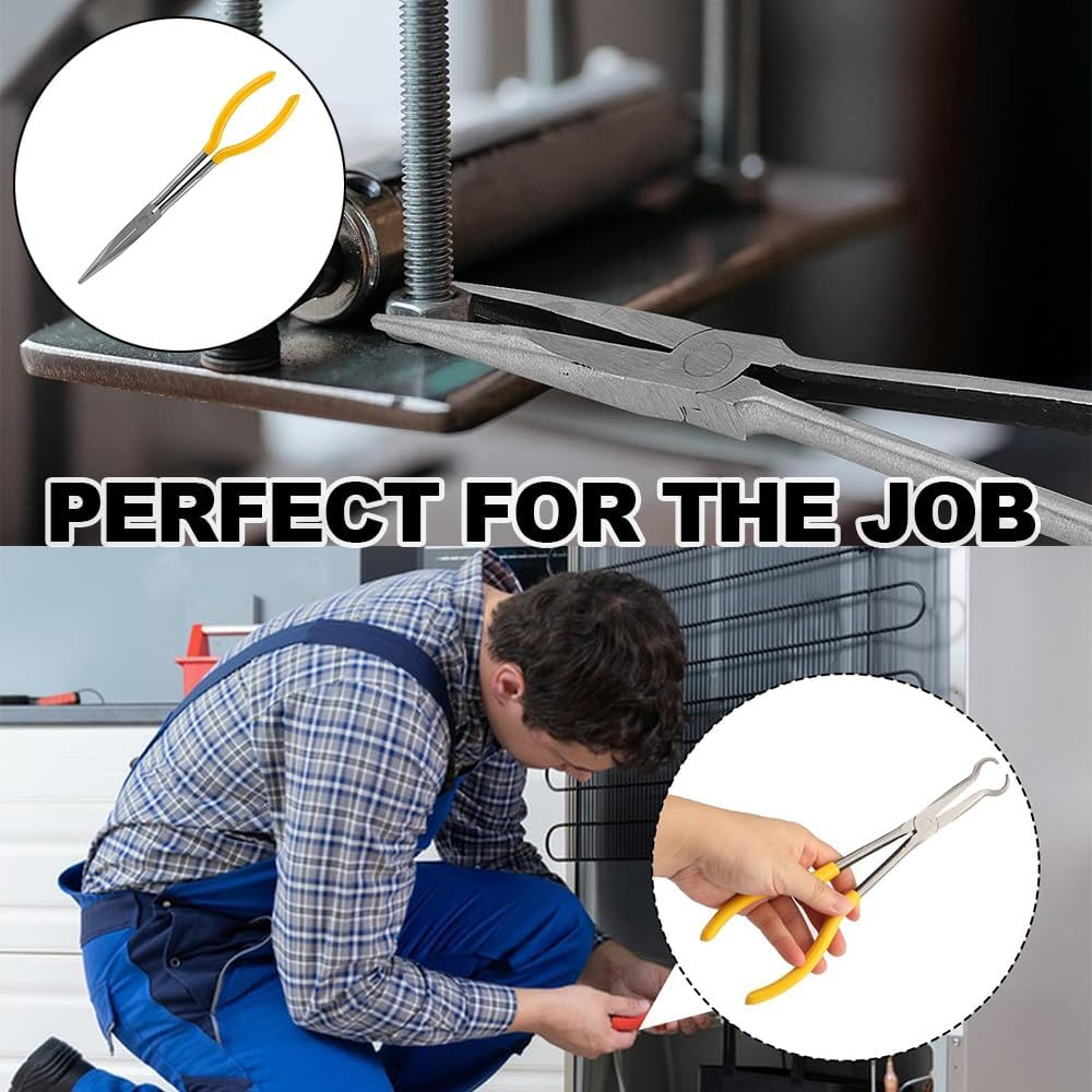 5-Piece 11-Inch Pliers Set: Long Nose, Straight, Bent Nose (25&deg;, 45&deg;, 90&deg;) & round Pliers for Car Repair image number 3