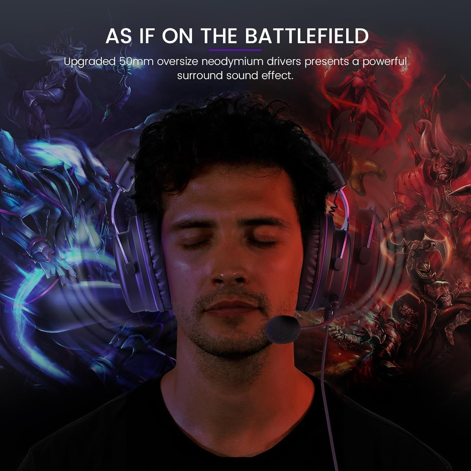 EKSA E900 Gaming Headset for PC, PS4, PS5, Xbox, 3.5Mm Wired Headphoes with Noise Cancelling Mic, 3D Surround Sound, Comfortable over Ear Headset for Computer, Laptop, Switch, Handheld Purple - A-Purple image number 2