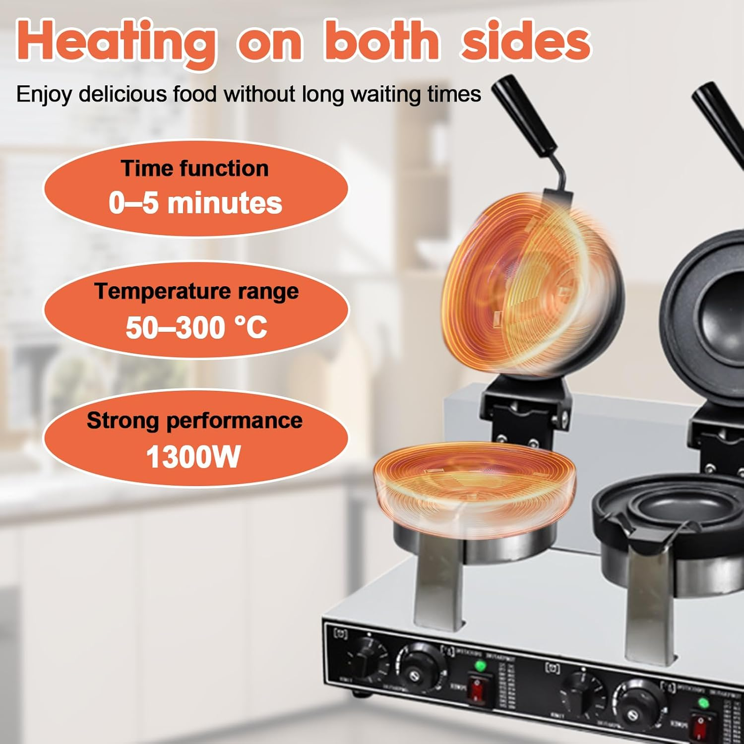 JUMEIYP Double-Head Burger Waffle Maker, Non-Stick Electric Panini Press Machine, Electric Heating Single Head Ice Cream Burger Machine, for Household or Commercial (A Style(Rotating))