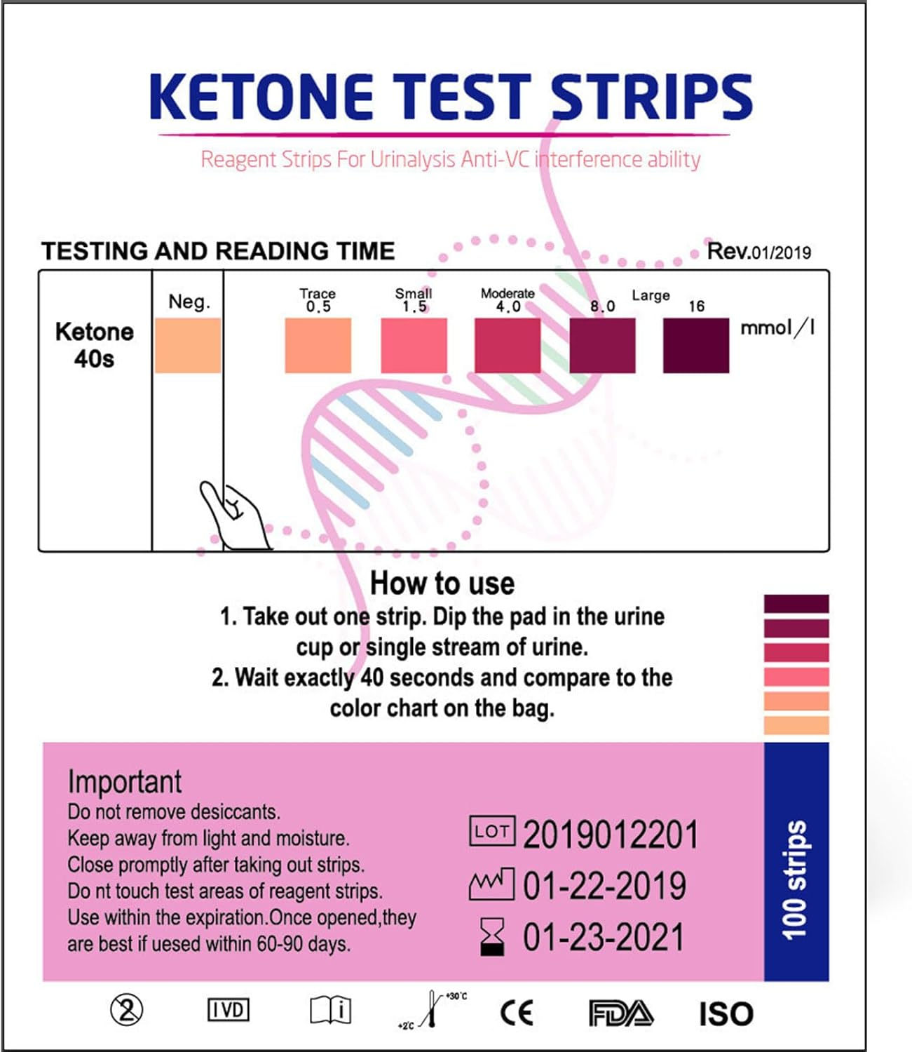 Urinalysis Test Strips - 100 Ketone Test Strips for Ketosis Monitoring on Low Carb Keto Diet, Ketone Urinalysis Strips & Keto Diet Tracker image number 3