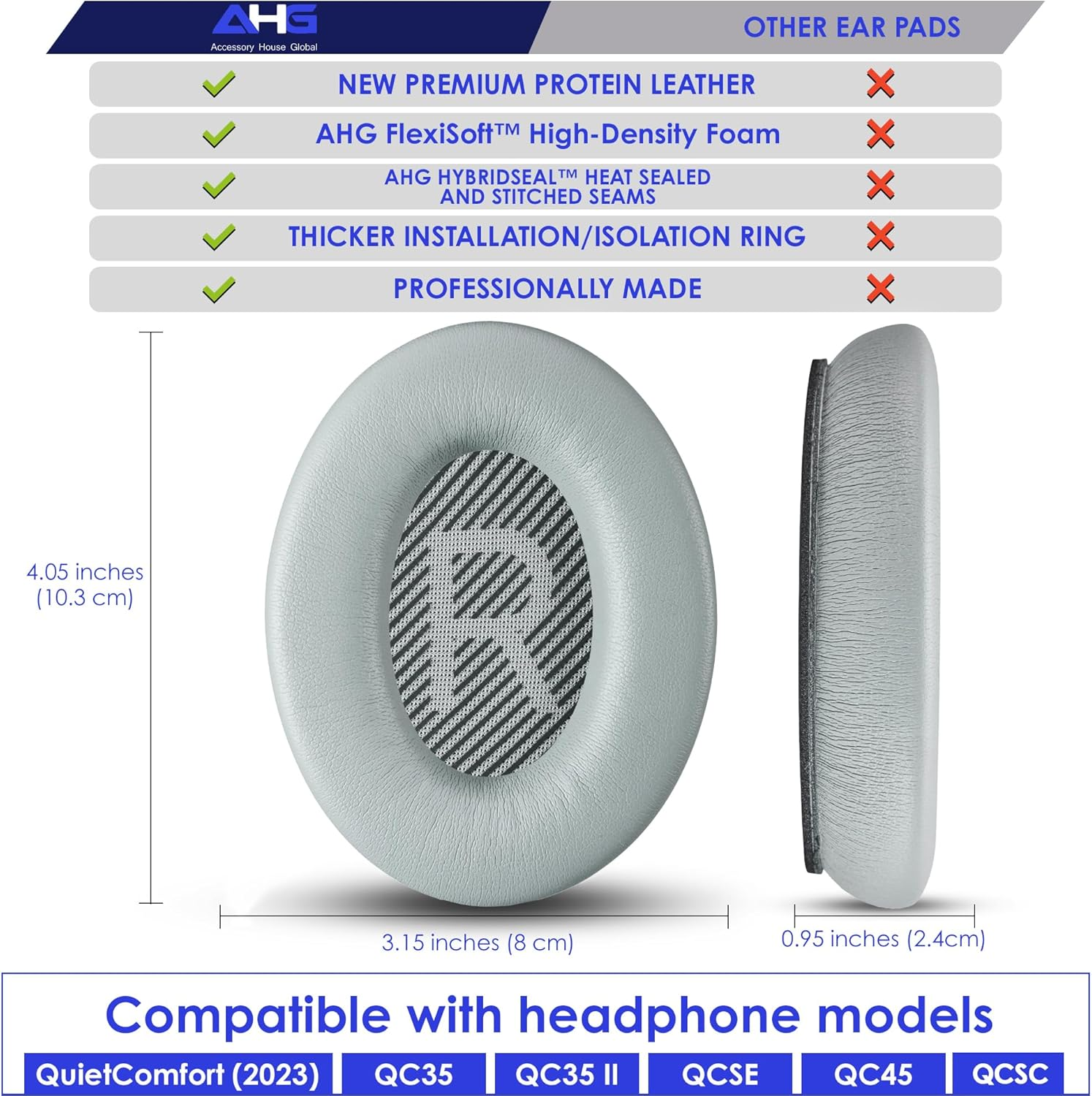 Replacement QC35 / QC35 Ii Earpads and QC35 Headband / QC35 Ii Headband V3 Pad Cushion Compatible with Bose Quietcomfort 35 (QC35) and Bose Quietcomfort 35 Ii (QC35 Ii) Headphones (Grey) image number 4