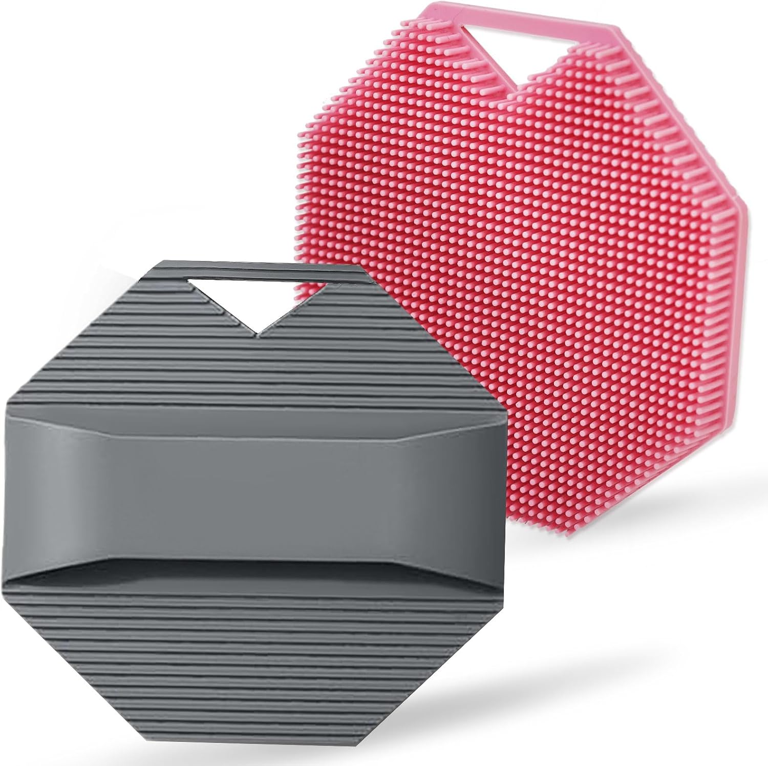 2 Pack Silicone Body Scrubber, Exfoliating Body Scrubber for Sensitive Skin, Silicone Loofah with Anti-Slippery Handle, Stays Clean Easily, Travel-Friendly for Men & Women (Gray + Purple)