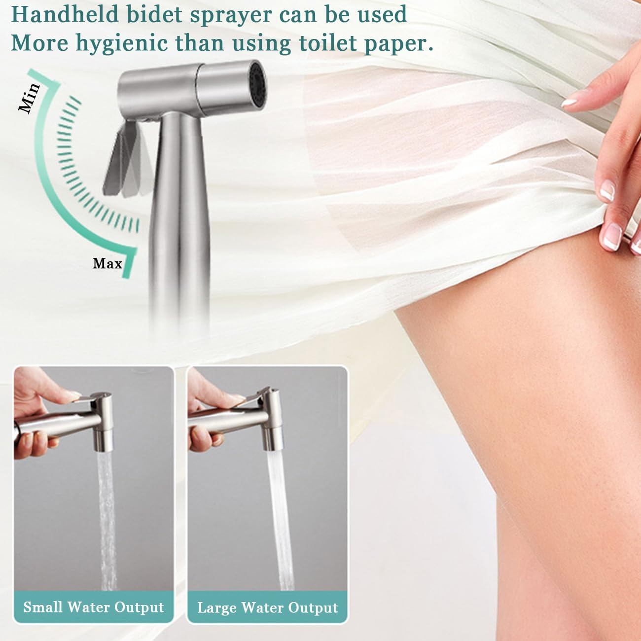 Ciuaz Handheld Bidet Sprayer for Toilet, Water Pressure Control Stainless Steel Toilet Water Sprayer Kit, with Wall Bracket、Pu Flexible Hose Spray Bidet Attachment for Personal Hygiene or Toilet Clean image number 4