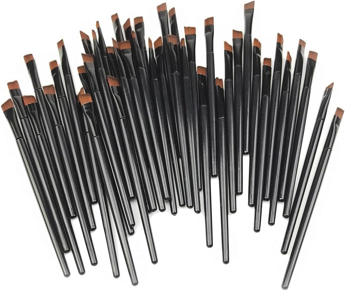 100 PCS Compact Eyebrow, Lip, and Eye Shadow Makeup Brush with Angled Tip, 10Cm Length, Black Plastic Handle, Portable Beauty Tool for Precise Application image number 1
