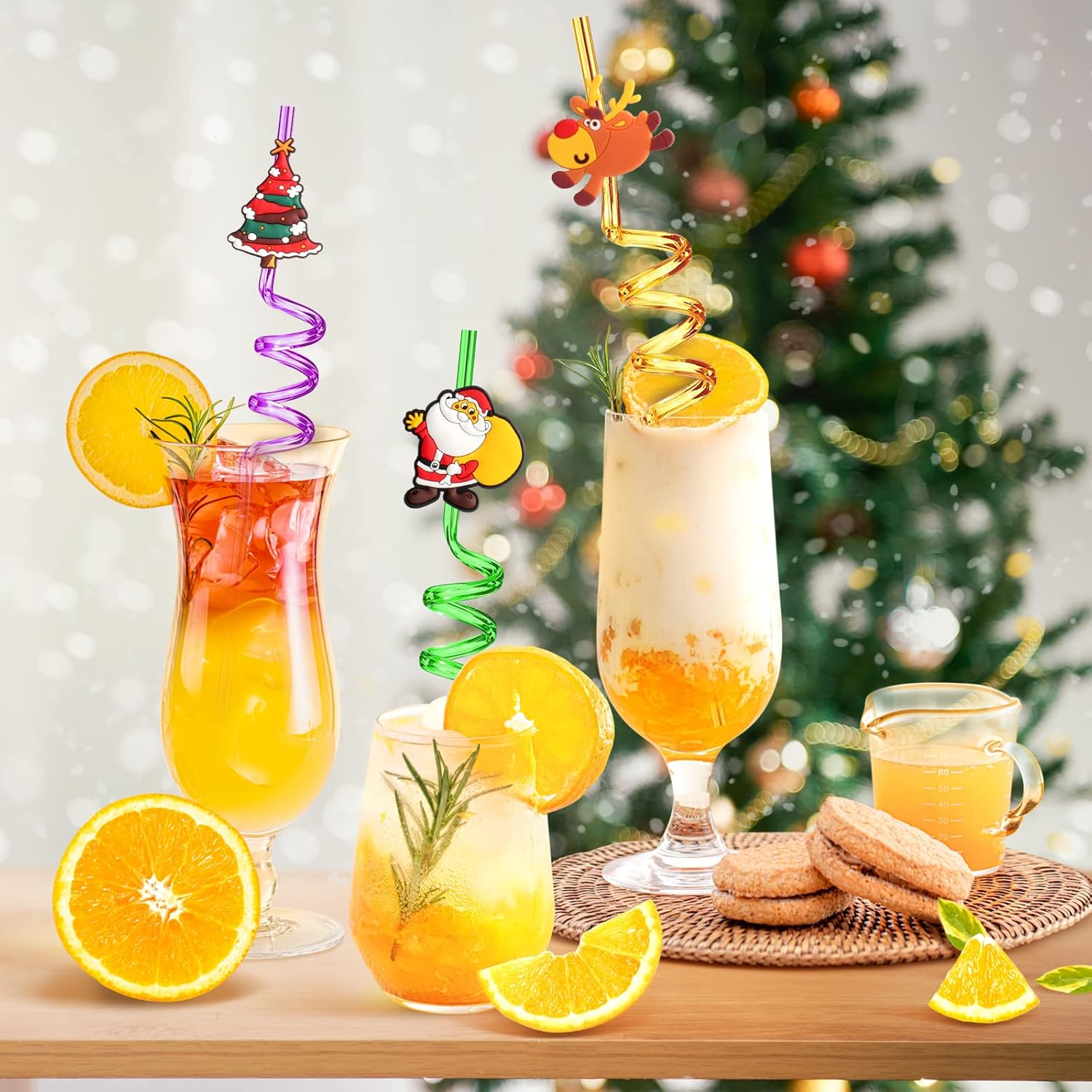 24 Christmas Party Favors for Kids, Christmas Party Decorations Supplies, Xmas Candy Bags Supplies, Christmas Goodie Gifts, Drinking Straws with 2 Cleaning Brushes image number 3