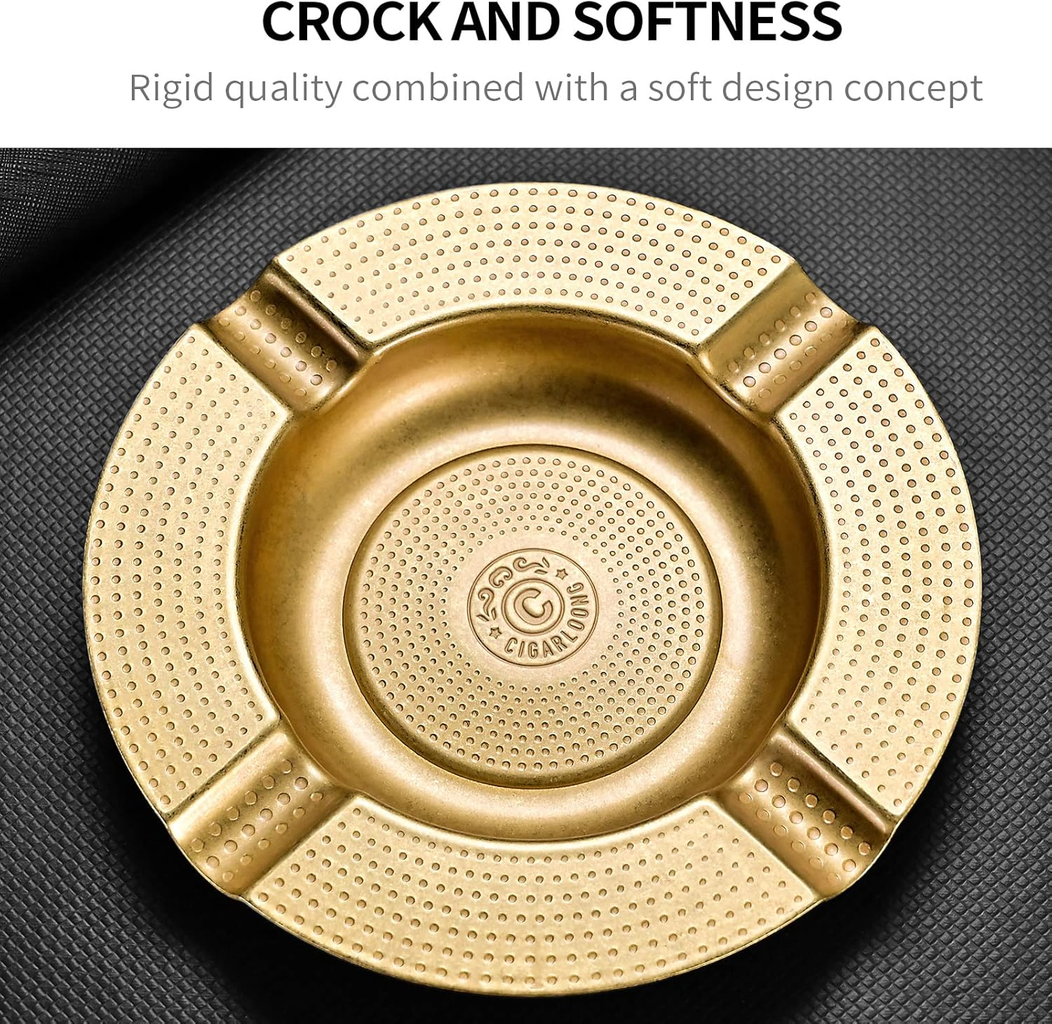 CIGARLOONG Cigar Ashtray Pure Copper Large Slot for 4 Cigars Home/Office/Patio Use(Gold2) image number 4