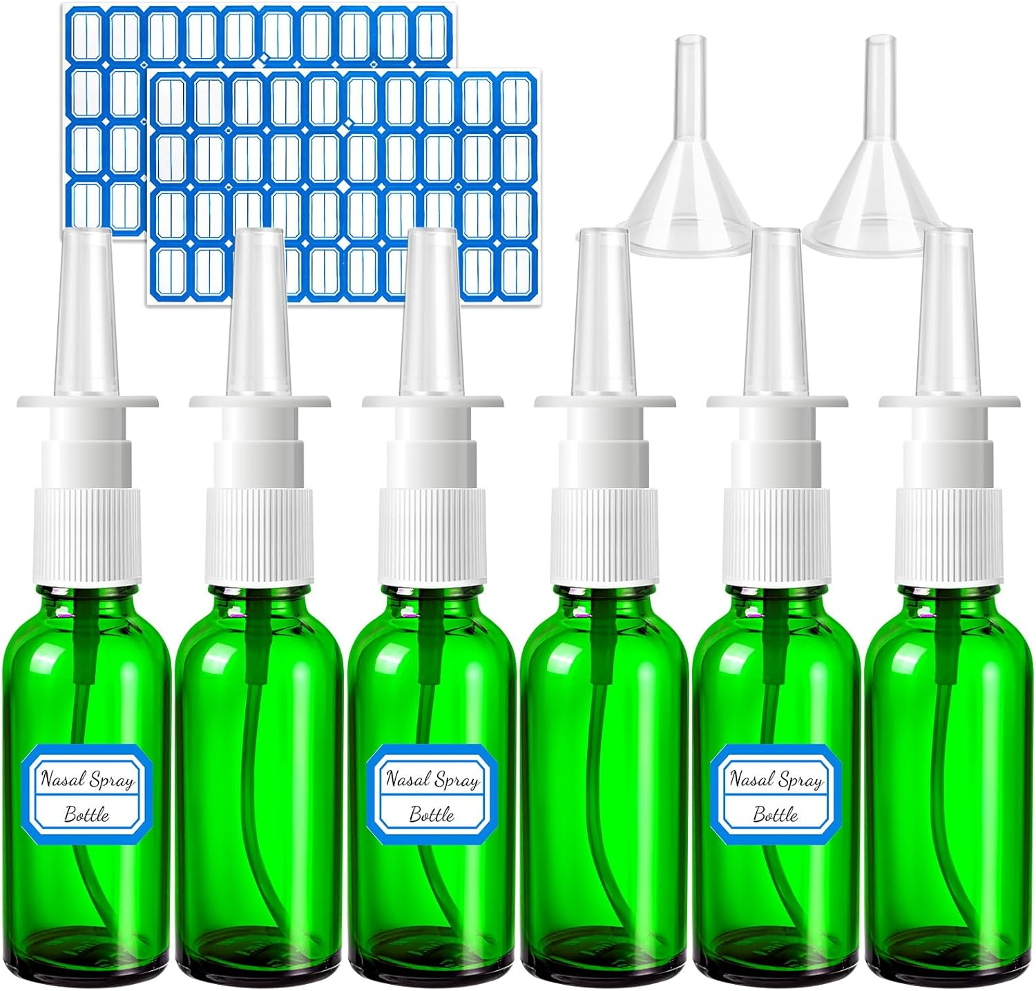 ZHWKMYP 10 Pcs Nasal Spray Bottle Empty, 30Ml/1Oz 6 Pcs Refillable Nasal Spray Bottle Fine Mist Glass with 2 Pcs Funnels and 2 Pcs Labels image number 3