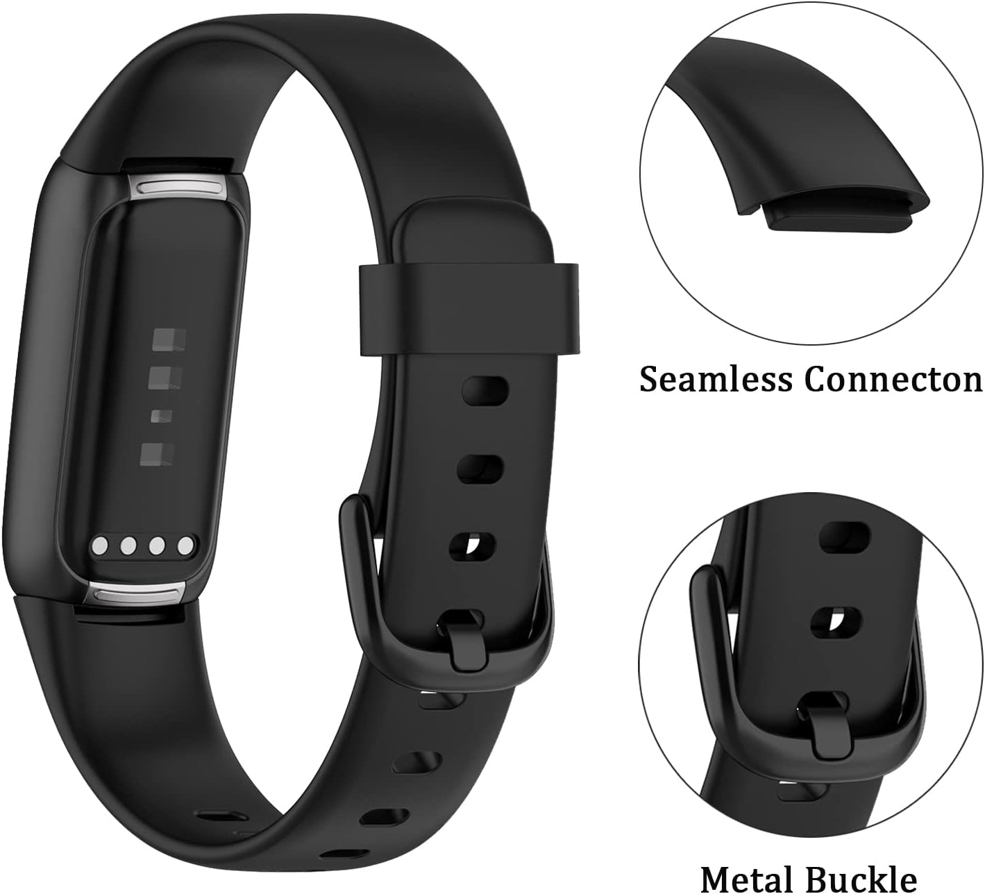 [2 Pack] Haotop Adjustable Silicone Sport Replacement Wristbands Straps Compatible with Fitbit Luxe - Black+Rose Red image number 4