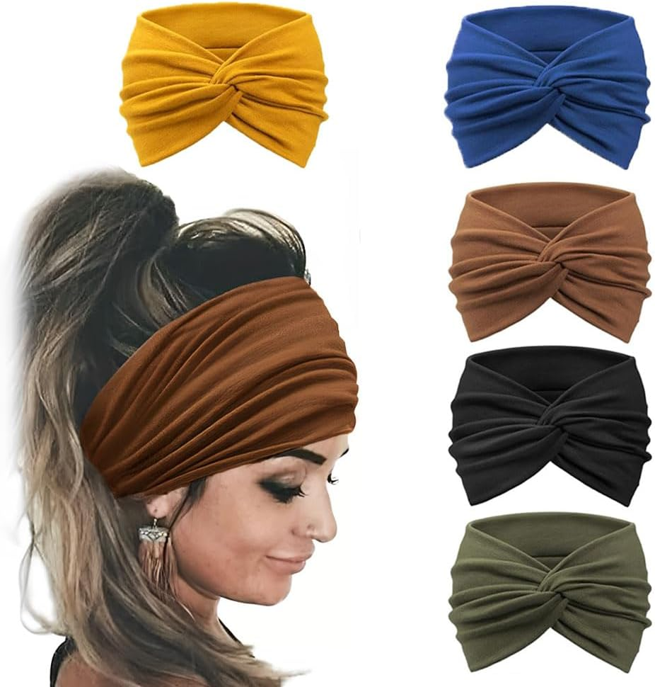 Voarge 5 Pieces Hair Bands for Women Boho Headband Elastic Bandana Yoga Sports Headscarf Women Multicolor Hair Band Hair Accessories image number 2