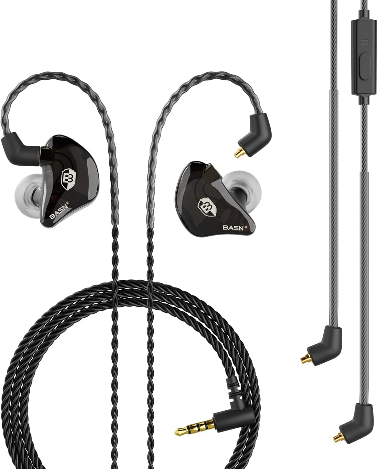 BASN Bsinger Professional in Ear Monitor Headphones, Dual Drivers MMCX IEM Earbuds with Mic, Clear Sound Hifi Earphones for Musicians Drummers and Stage (Black, MMCX)