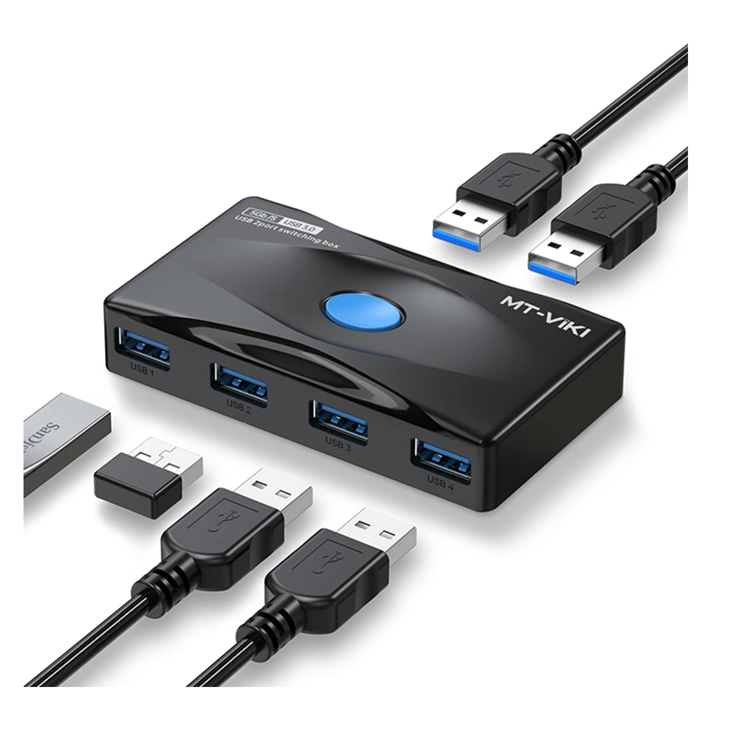 MT-VIKI USB 3.0 Switch 4 Ports KVM Switch for 2 Computer Sharing 4 USB Devices, 5Gbps Highspeed, 2 in 4 Out USB Swithcher Selector for Mouse, Keyboard, Scanner, Printer with 2 Pcs USB Cable a to A image number 2