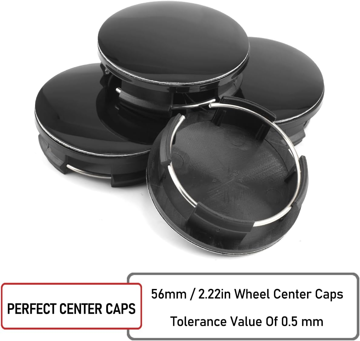 Rhinotuning Set of 4 Wheel Caps Outer Diameter 57Mm Hub Centre Caps, Clip Diameter 50Mm for Mazda 3 Series Black Wheel Center Cap image number 2