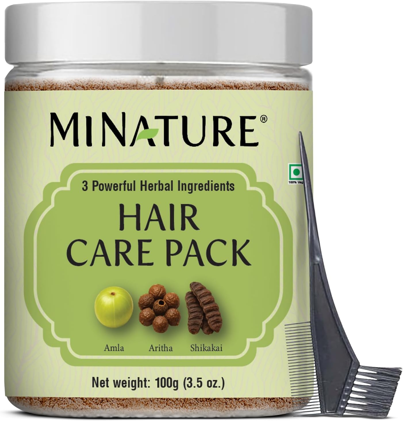 Mi Nature Hair Care Pack with Hair Brush |Triple Action Amla Aritha Shikakai Formula | 100G Pure Herbal Blend for Strong Shiny Hair |Natural Cleansing Powder |Chemical Free Wash for Damaged & Dry Hair image number 4