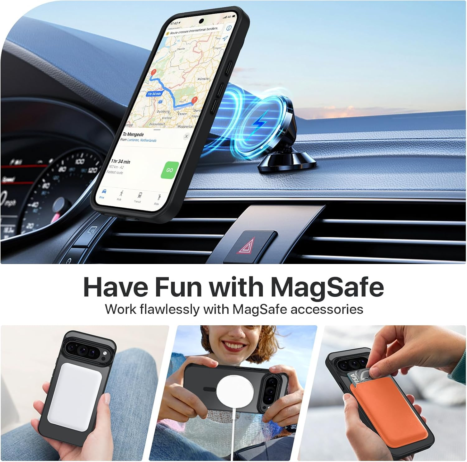 DOMAVER for Google Pixel 7 Pro Case, Magnetic Case Compatible with Magsafe, Matte Translucent Skin-Touch Shockproof Full-Body Protective Case for Google Pixel 7 Pro, Black image number 2